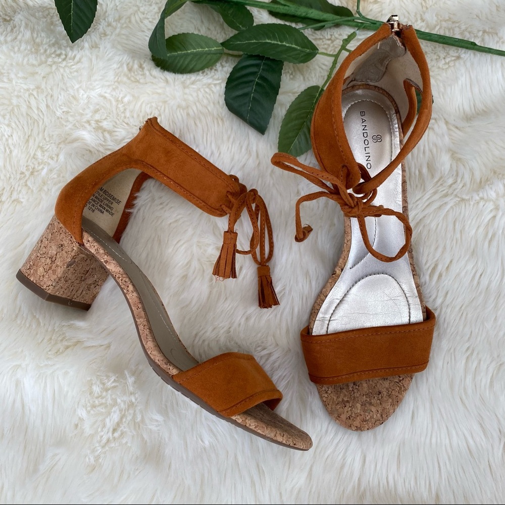 Burnt orange and cork tassel sandals